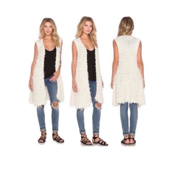 FREE PEOPLE Cream Boho Shaggy Midi Vest - Picture 4 of 12